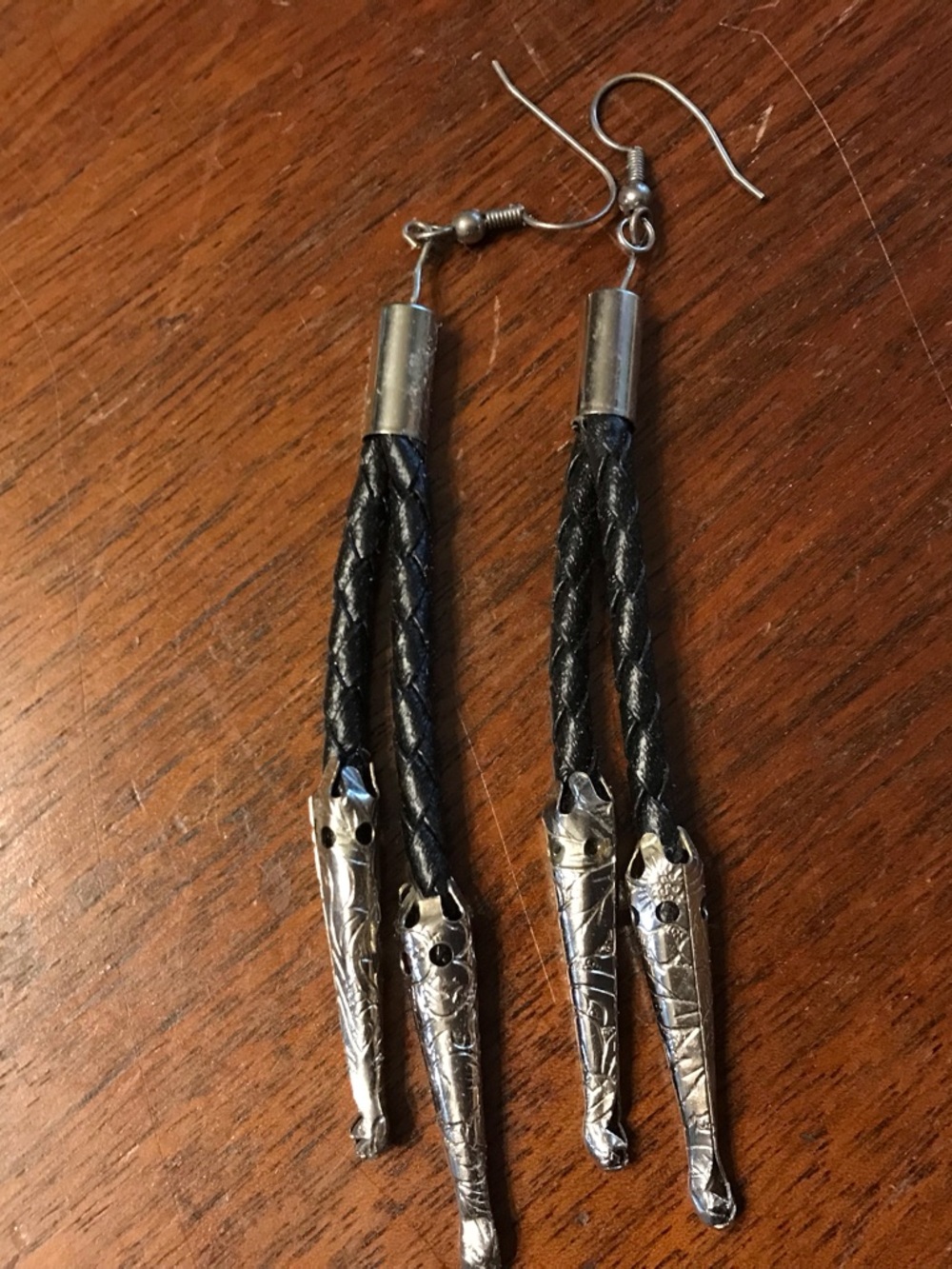 Black Braided Leather Bolo Southwestern Pierced Earrings